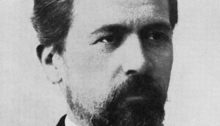 Anton Chekhov - black and white photo up close of Chekhov's face