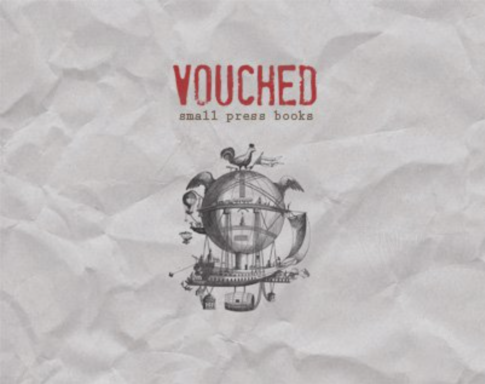 Vouched Small Press Books logo on a sheet of wrinkled paper