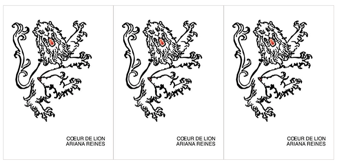 side by side series of the cover art for Coeur de Lion by Ariana Reines