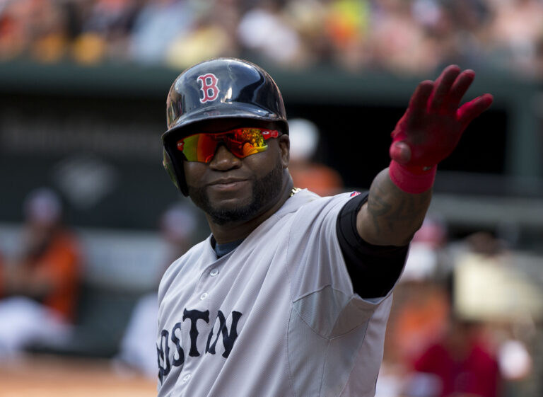 Photograph of David Ortiz in Boston Red Sox uniform and helmet