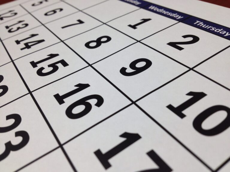 Closeup photograph of the daily cells on a calendar