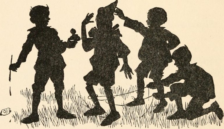 cartoonish and silhouetted group of children laughing