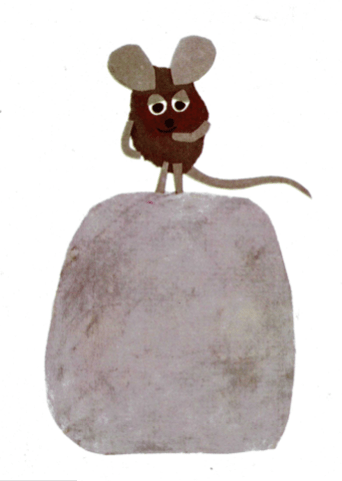 (Frederick. The Twerp.) Cloth mouse on a rock