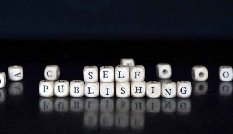 Black background with white blocks spelling out "Self-Publishing"