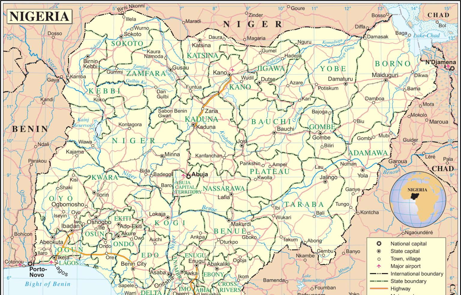 A map of northern and southern Nigeria from the UN.