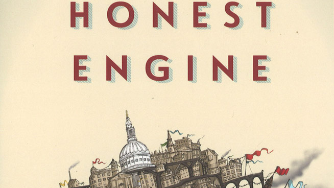Cover of "Honest Engine" with a drawing of brown buildings