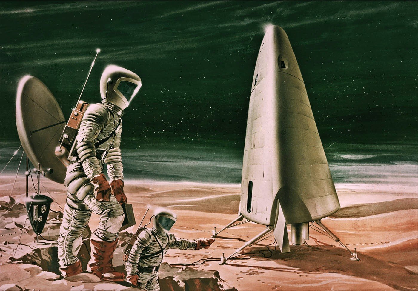 drawing of a hypothetical Mars exploration with human astronauts