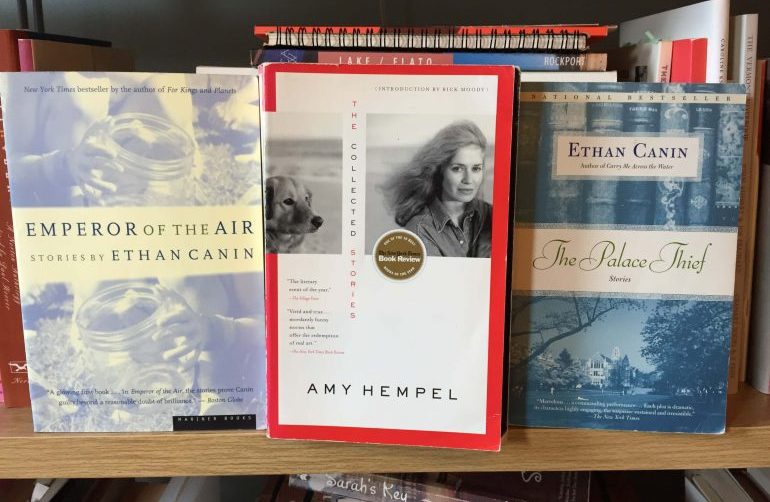 Picture of 3 books, Emperor of the Air by Ethan Canin, The Collected Stories by Amy Hempel, and The Palace Thief by Ethan Canin, standing up side by side