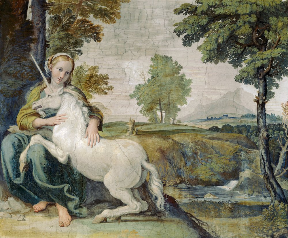 1602 Painting, The Maiden and the Unicorn by Domenichino