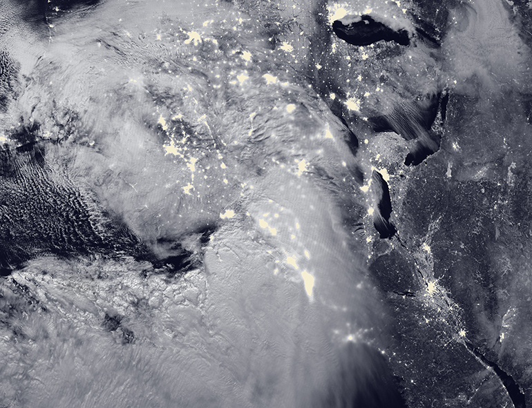 Aerial picture of a winter storm over the United States