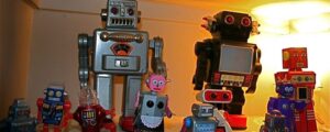 Picture of a group of robot figurines. 