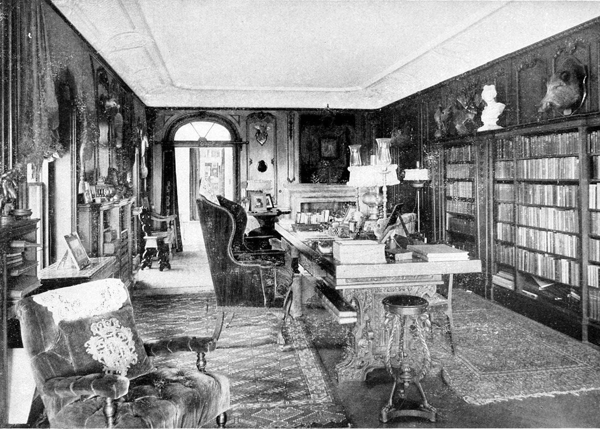 Photograph of an old private library.