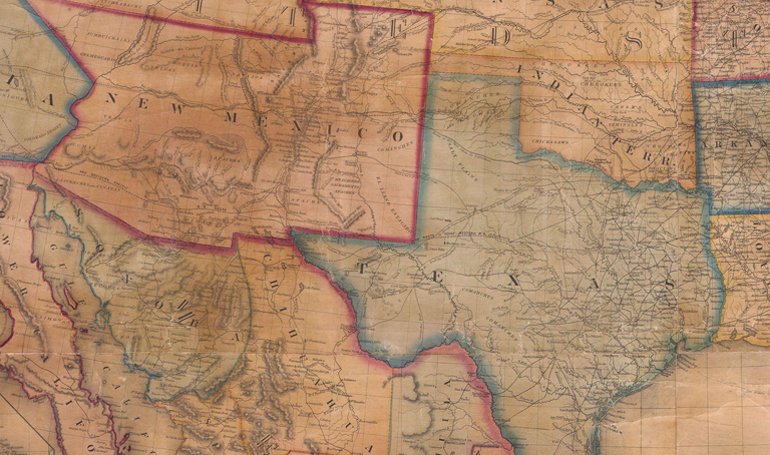A map showing Texas and New Mexico.