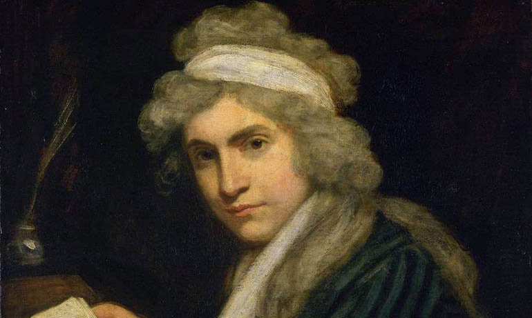 Painting of a woman with curly gray hair.