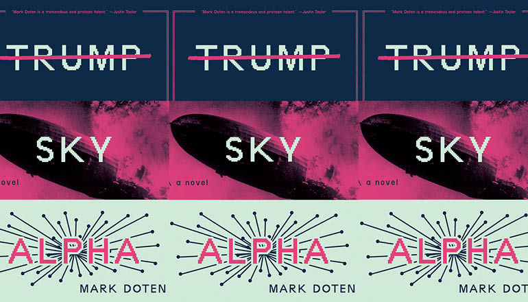The cover of the book TRUMP SKY ALPHA are side by side.