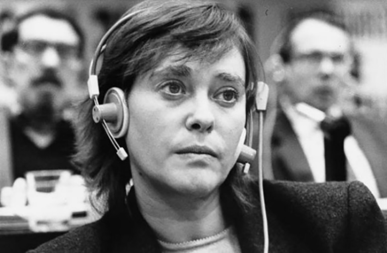 A black and white photograph of Mariateresa Di Lascia