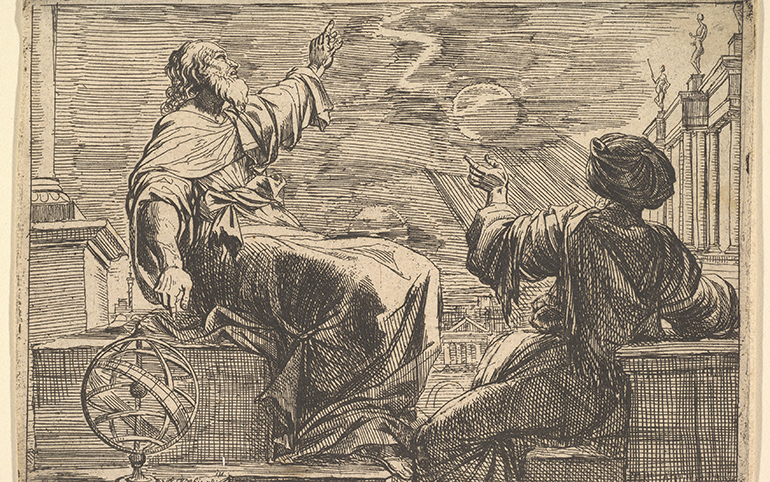 A sketch of two philosophers watching an eclipse.