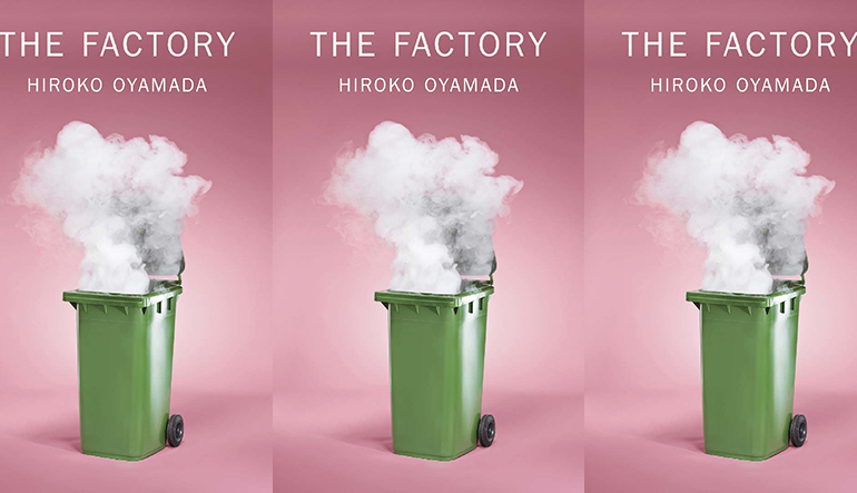 the book cover for The Factory featuring a large trash can with smoke billowing out of it