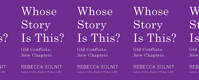 the book cover for Whose Story Is This, featuring the book's title and a purple background