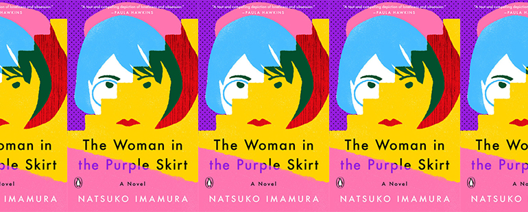 side by side series of the cover of The Woman in the Purple Skirt