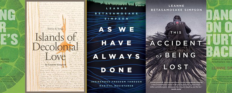 side by side series of the covers of Betasamosake Simpson's works