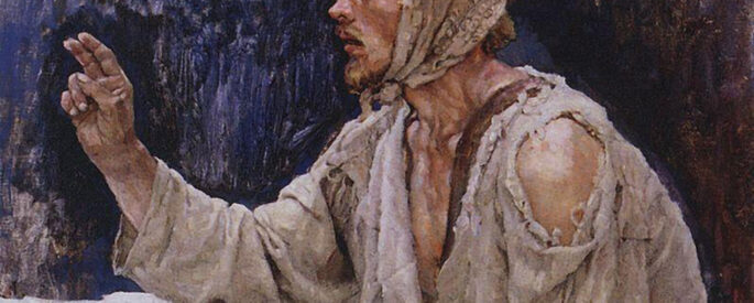 sketch of a man in disheveled clothes and a head scarf by V.Surikov