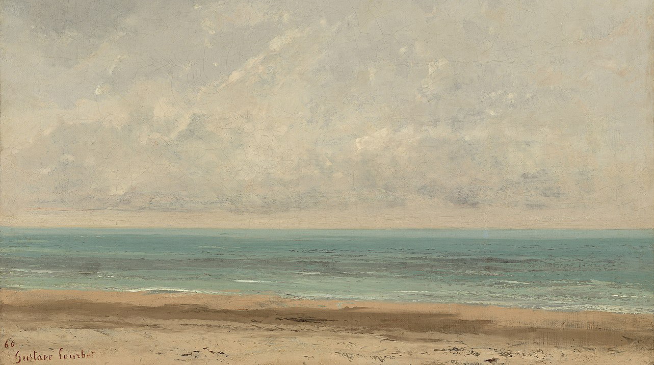a painting of a calm sea in the sunlight
