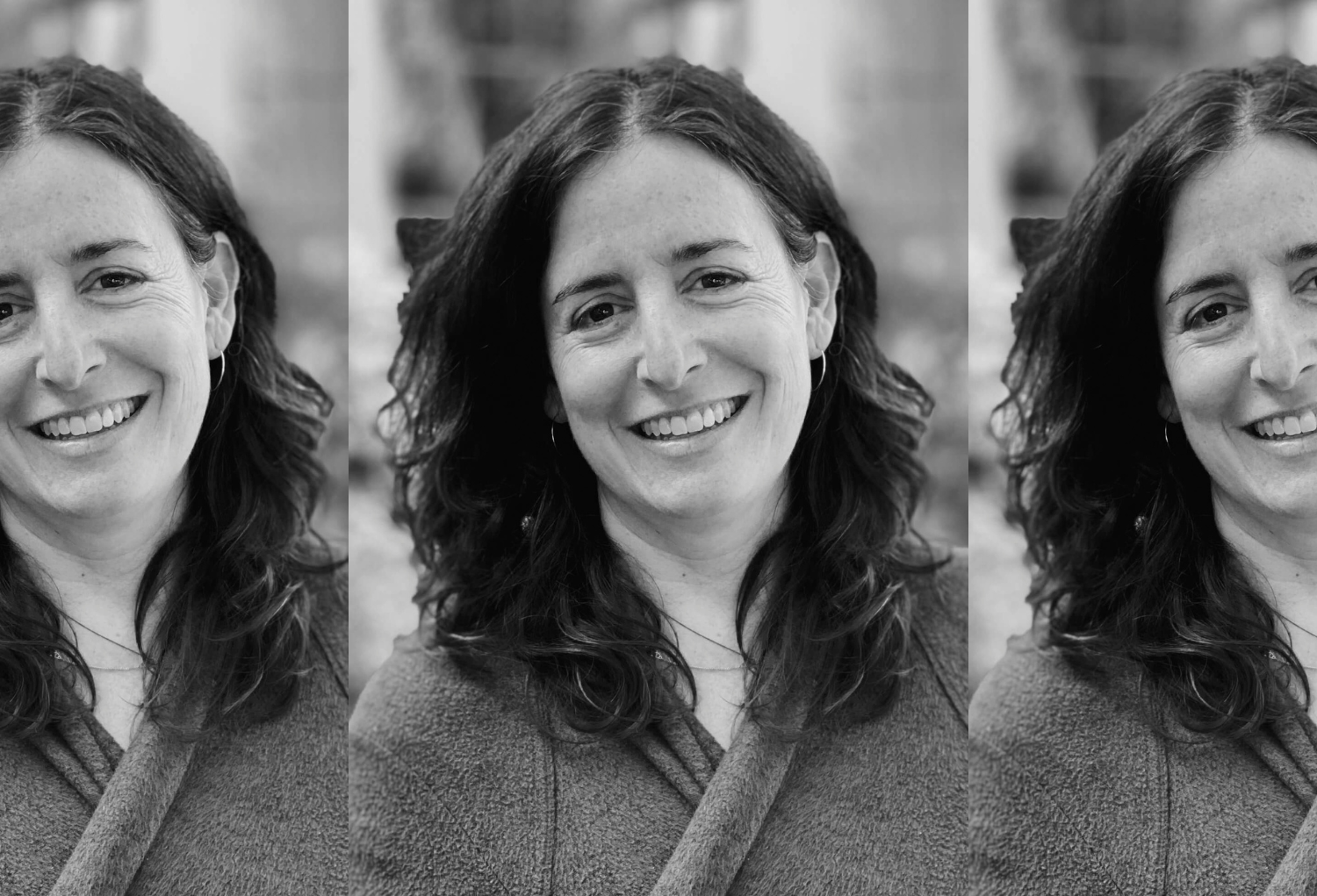 Three black and white headshots of Aimee Bender.