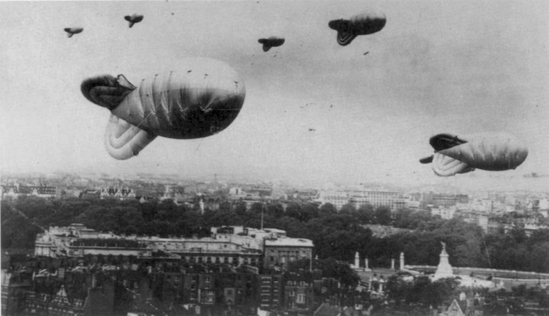 Black and white photos of air balloons.