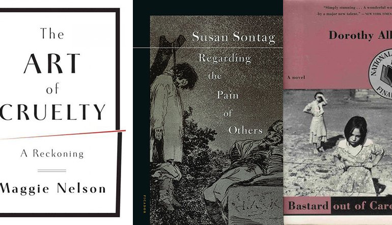 Book covers of books by Susan Sontag, Maggie Nelson, and Dorothy Allison.
